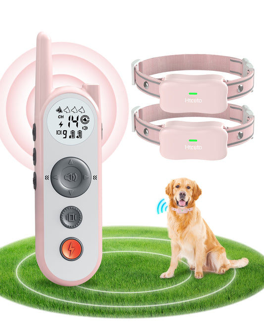 Htcuto Wireless Dog Fence for 2 Dogs 3500FT Electric Fence for Dogs No Wire Boundary Training Shock Collar with Remote 185 Days Battery Rechargeable, Waterproof Wireless Collar (Pink, 2 Collars)