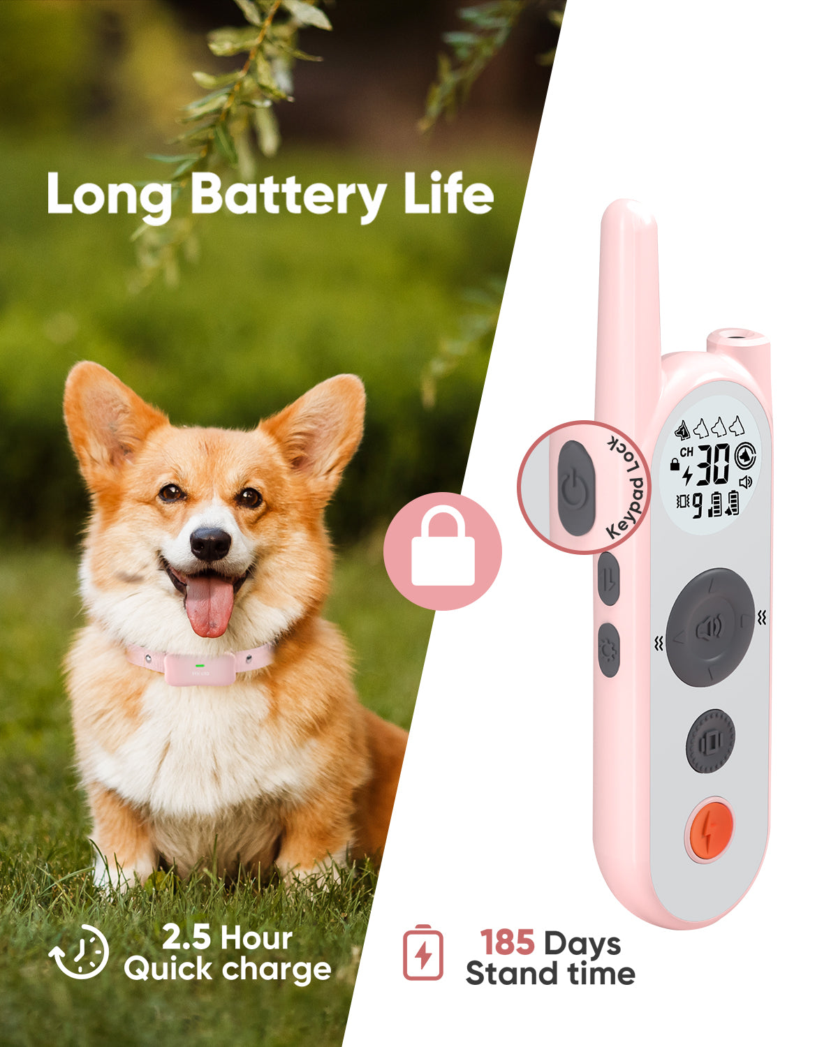 Htcuto Wireless Dog Fence for 2 Dogs 3500FT Electric Fence for Dogs No Wire Boundary Training Shock Collar with Remote 185 Days Battery Rechargeable, Waterproof Wireless Collar (Pink, 2 Collars)