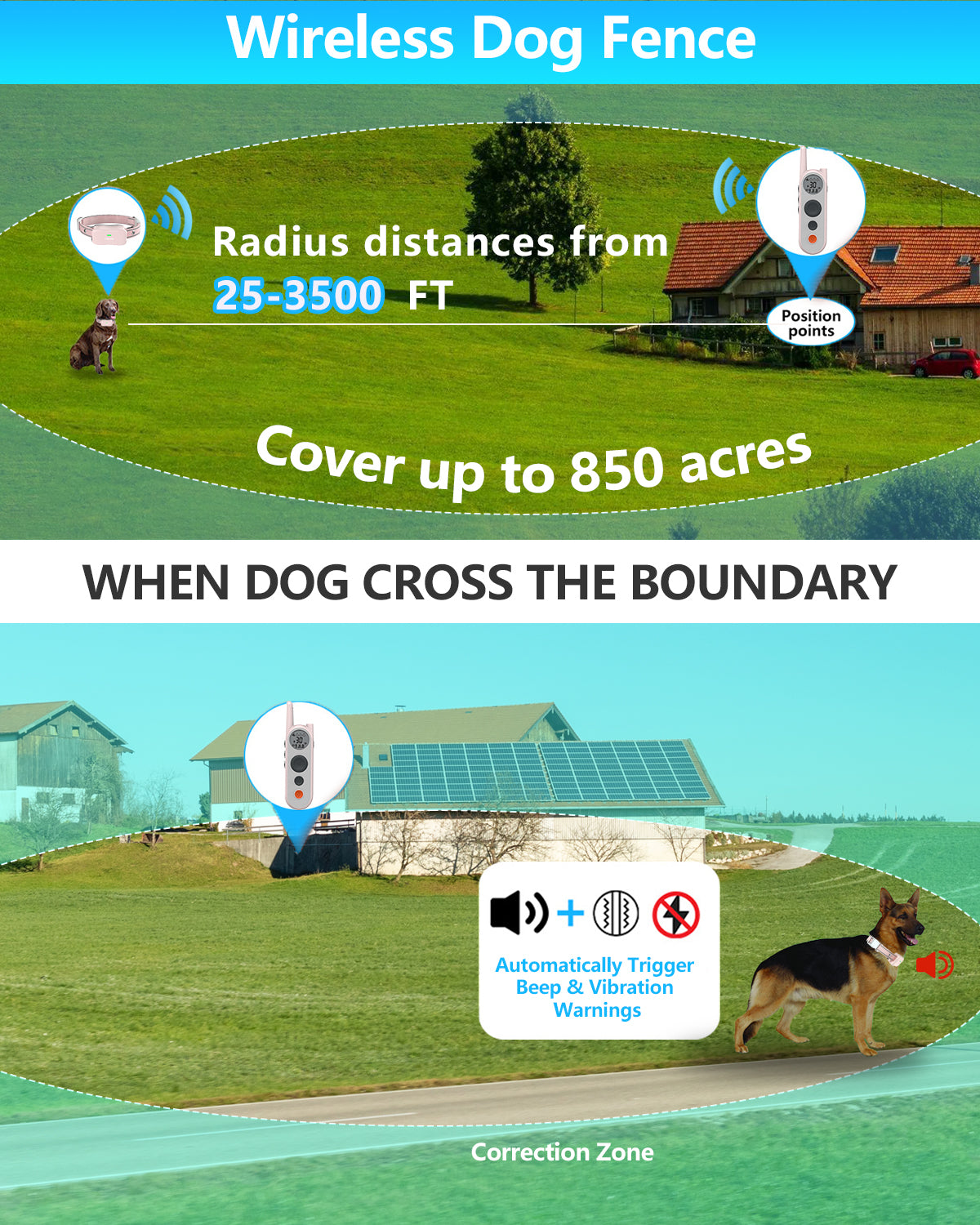 Wireless Dog Fence System Electric Fence for Dogs 6000FT No Wire Boundary Shock Dog Training Collar with Remote 185 Days Standby Time, Waterproof Wireless Collar (Pink, 1 Collar)