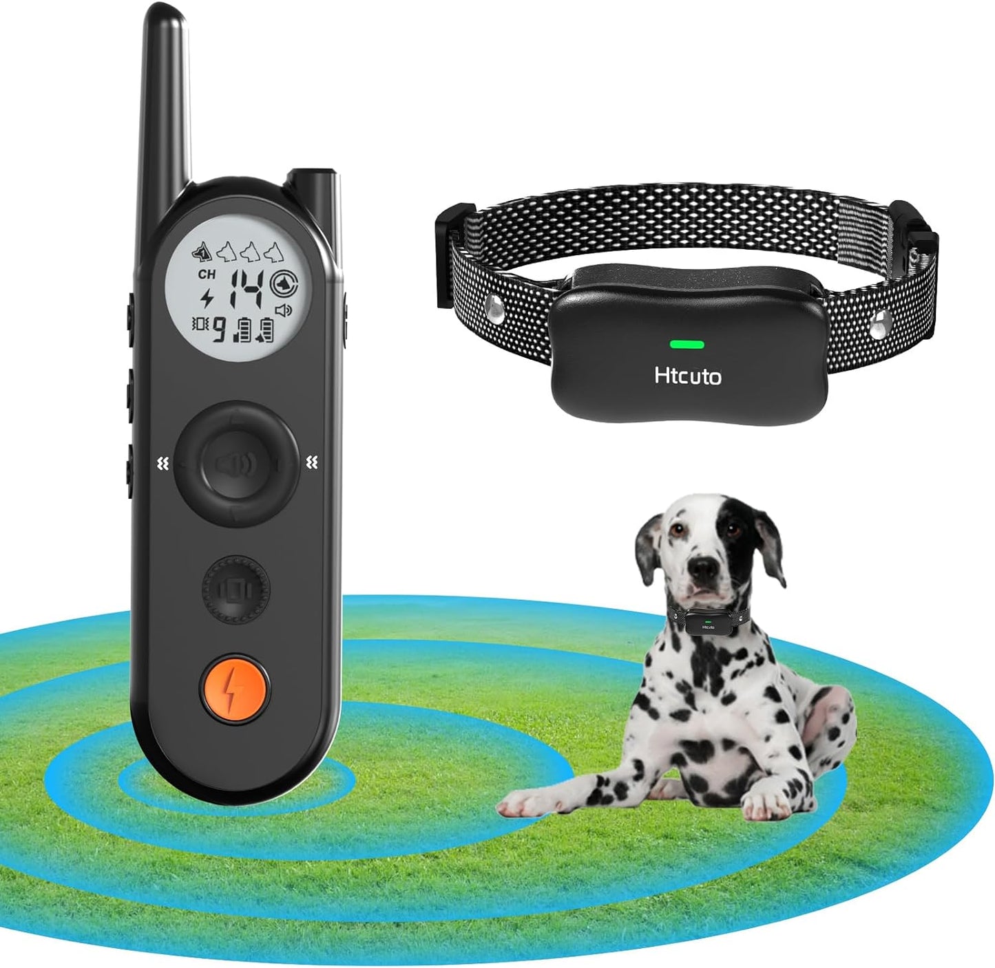 Wireless dog fence & electronic training collar 2 in 1, 3500FT wireless fence, 6100FT remote training, IPX7 waterproof collar, dual-channel display power, multi-function wireless dog fence